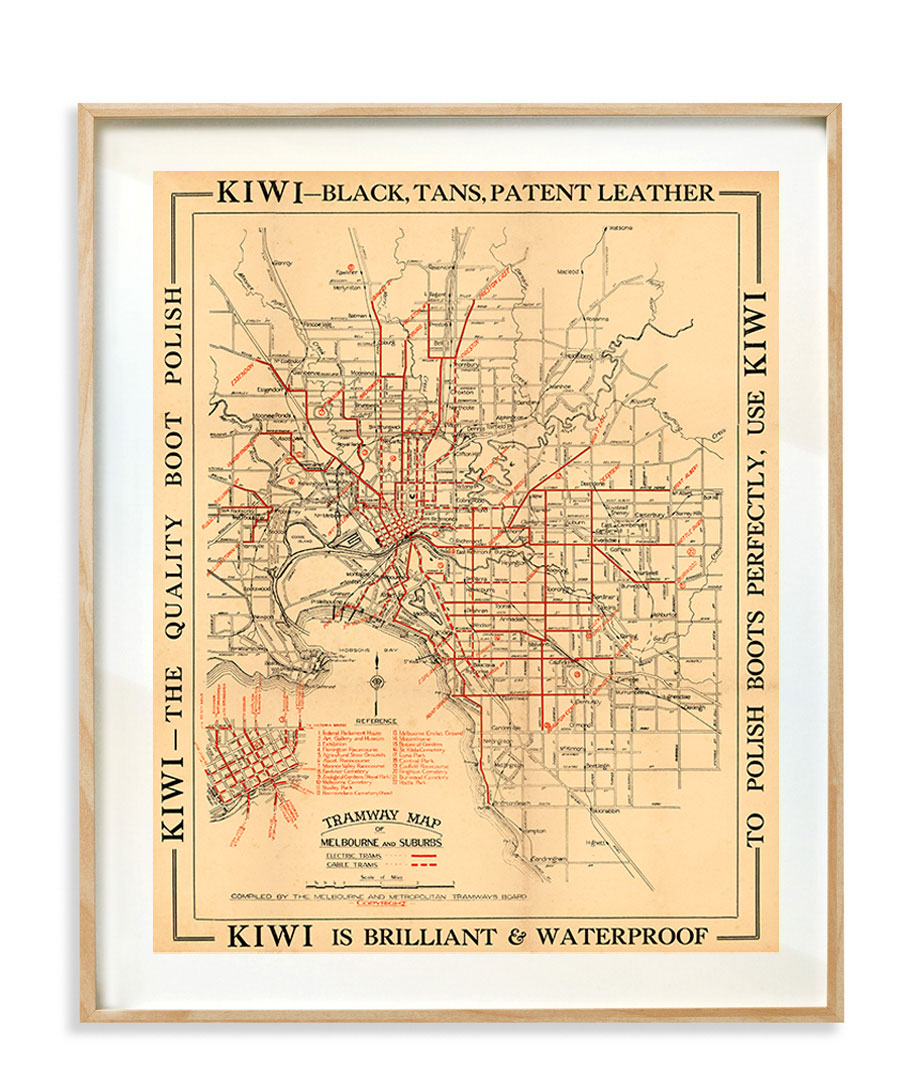 Vintage Melbourne tram map