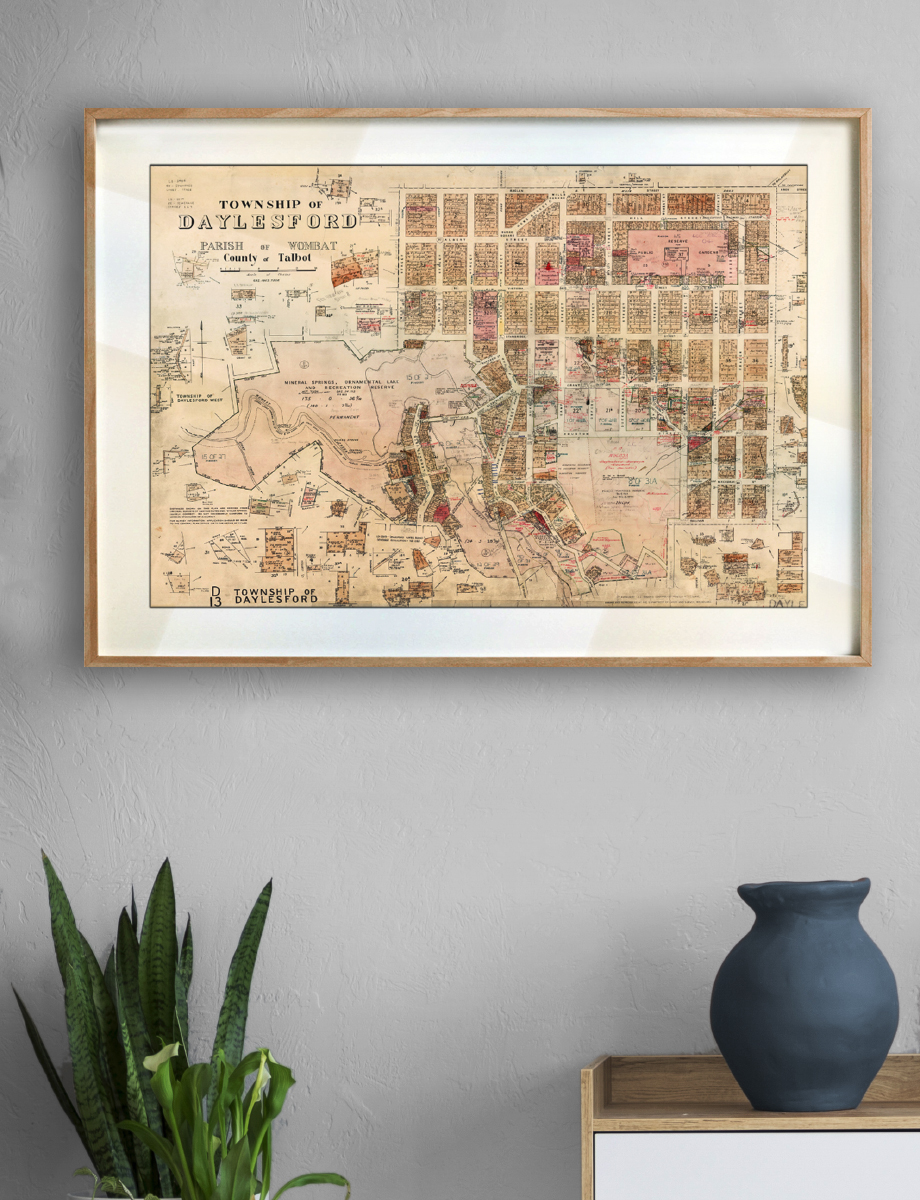 Vintage Map Prints | Maps | Daylesford | Melbourne | Print modern