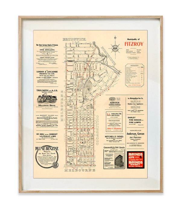 Vintage Map Prints | Maps | Fitzroy | Melbourne | Print modern